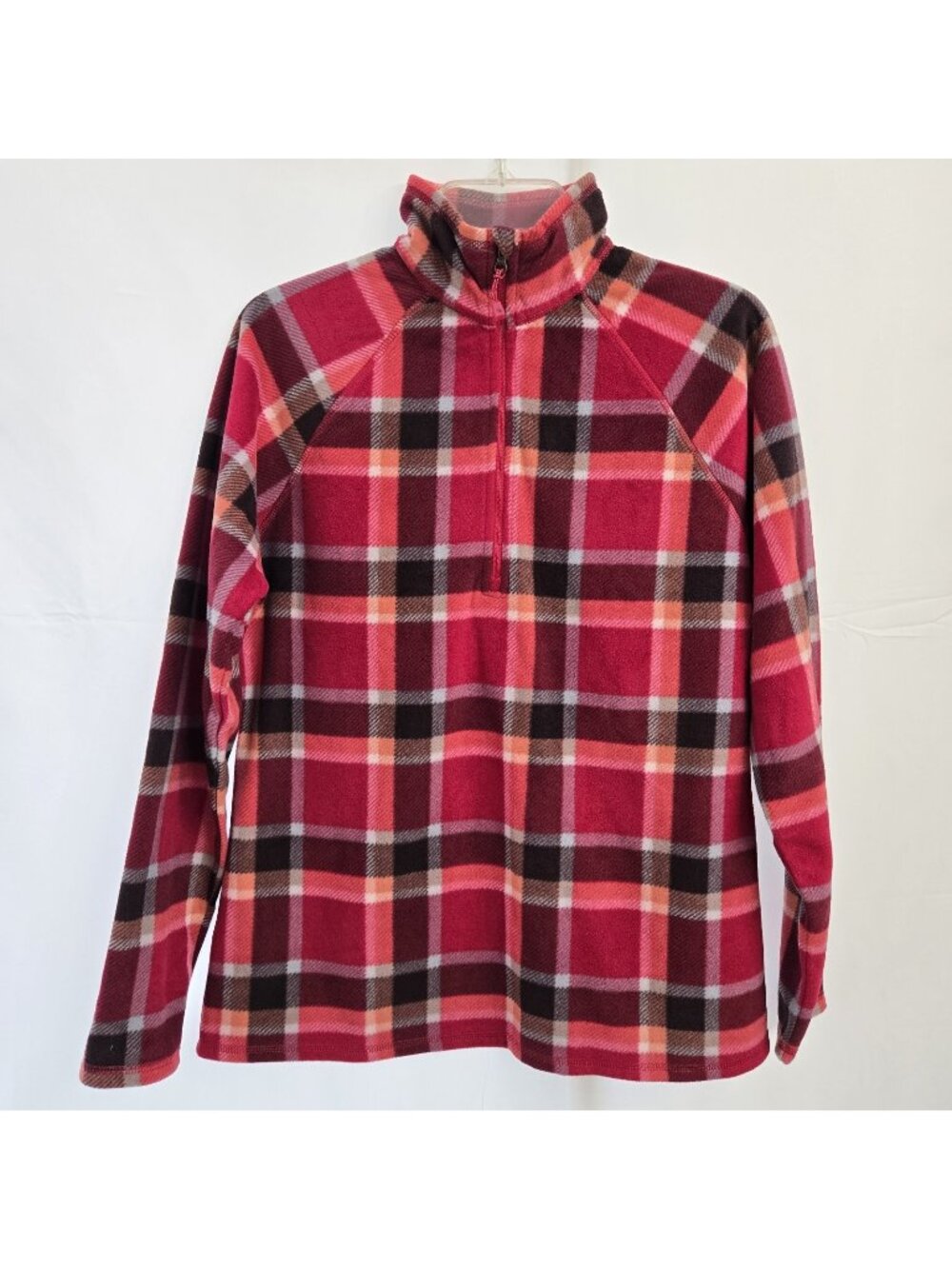 Eddie Bauer Women's Plaid Red Multicolor 1/4 Zip Fleece Pullover Ultra Soft M